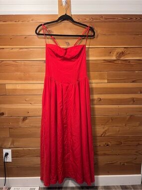 Red Drop Waist Tea Length Dress